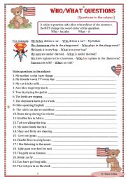 English Worksheet: who/what questions to the subject