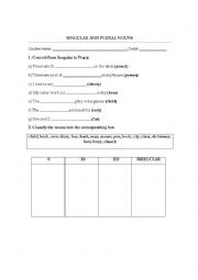 English Worksheet: Singular and Plural Nouns