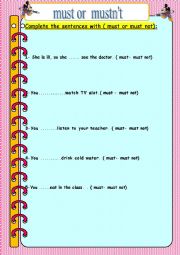English Worksheet: must or mustnt