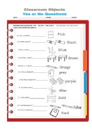 English Worksheet: CLASSROOM OBJECTS. YES OR NO QUESTIONS