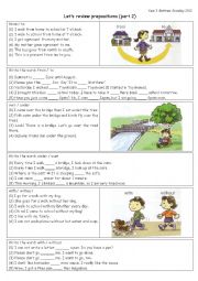 English Worksheet: PREPOSITIONS review: from to / over under / with without / on off