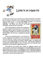 English Worksheet: Football:  Love it or Hate it?  Reading