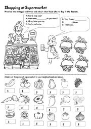 English Worksheet: Shopping at Supermarket (Dialogue Practice)