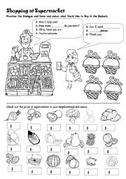 English Worksheet: Shopping at Supermarket 1 (Dialogue Practice)