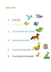 English worksheet: can cant