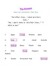 English worksheet: Where Are They From?