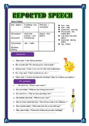 English Worksheet: reported speech updated 