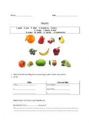 English worksheet:  Fruits