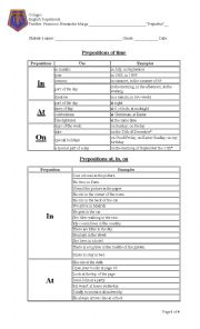 English Worksheet: Preposition of place and time