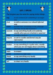 English worksheet: The verbs for saying the similar things