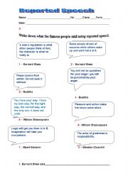 English Worksheet: REPORTED SPEECH