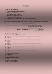 English worksheet: Test Paper for the 5th grade
