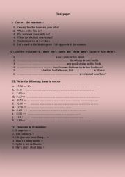English Worksheet: Test Paper for the 5th grade
