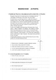 English Worksheet: Reading Exam