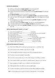 English Worksheet: so that/in case worksheet