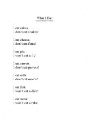 English Worksheet: I Eat Cakes!