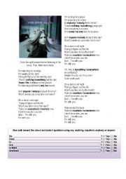 English Worksheet: Im with you - Avril Lavigne + Activity Some, Any, No