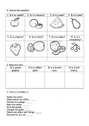 English worksheet: Fruit and colors