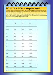 English Worksheet: FOUR IN A ROW .- Irregular verbs