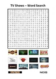 English Worksheet: TV Shows - Wordsearch