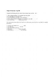 English Worksheet: Object Pronouns Gapfill