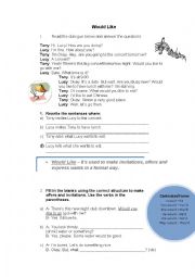 English Worksheet: Would Like and If-clause