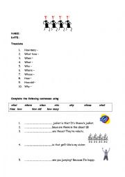 English worksheet: wh- questions: review