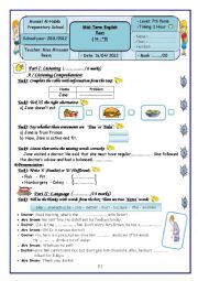 English Worksheet: 7 TH Form DC (Term 3) 2011-2012