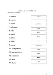 English Worksheet: Family scramble