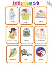 English Worksheet: health problems cards