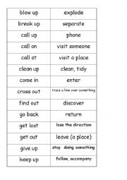 English Worksheet: Phrasal verbs memory game