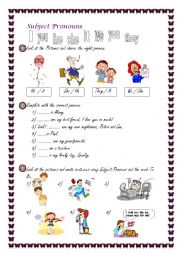 English Worksheet: Subject Pronouns for beginners.