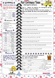 English Worksheet: Past Continuous Tense-interrogative sentences *** with grammar & key & B&W