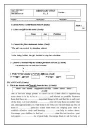 English Worksheet: test for 3rd year Arts Tunisian pupils