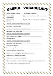 English Worksheet: Useful phrases and words while writing a complaint letter