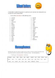 English Worksheet: Silent letters and homophones