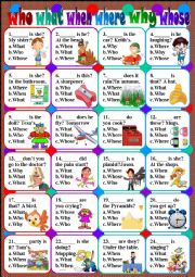 English Worksheet: who what when where why whose