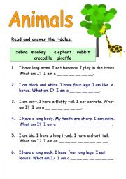 English Worksheet: Animal Riddles