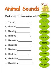 English Worksheet: Animal Sounds