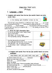 English Worksheet: english test 7th  grade n 2