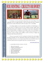 English Worksheet: FOX HUNTING - CRUELTY OR SPORT?