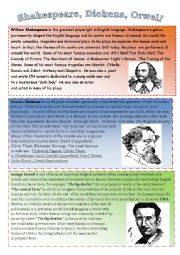 English Worksheet: Shakespeare, Dickens, Orwell