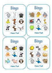 English Worksheet: Animal Bingo (Boards-Part1)