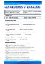 English Worksheet: Rephrasing If & Unless