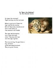 English Worksheet: Do tigers like monkeys?