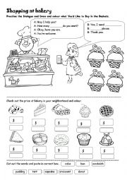 English Worksheet: Shopping at Bakery (Dialogue Practice)