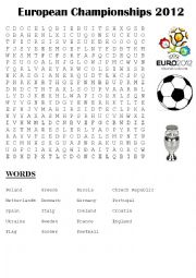 English Worksheet: Euro 2012 Word Search