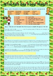 English Worksheet: Reading Comprehension - What Kids Say About Weight