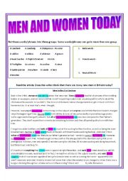 English Worksheet: Men in the 21st Century Reading and Grammar