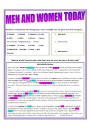 English Worksheet: Men in the 21st Century Reading and Grammar